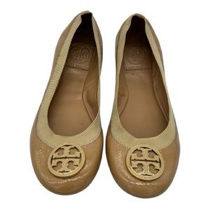 Tory Burch Carolin Tan / Nude Leather Flats Size 7